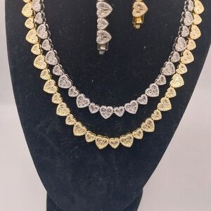 Gold and Silver Heart Necklace Set